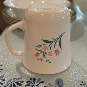 Corningware White Mug with Green and Pink Floral Design